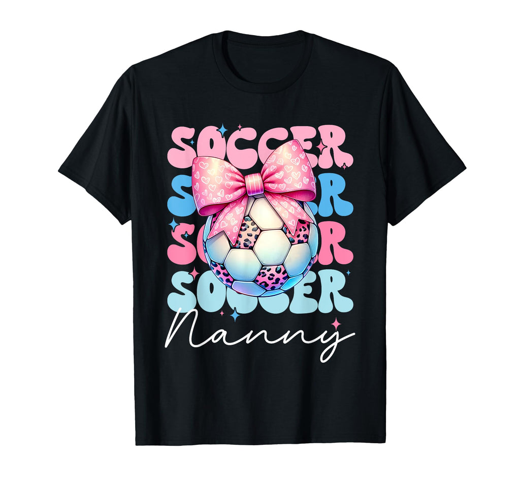 Groovy Soccer Nanny Leopard Coquette Bow T-Shirt - Unique Graphic Unisex