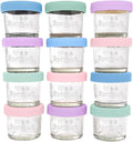WeeSprout Glass Baby Food Storage Jars w/Lids (4 oz, 12 Pack Set) Snack, Puree, Reusable Small Containers, Breast Milk, Fridge or Freezer, Microwave & Dishwasher Safe, Essential Must Have for Infants