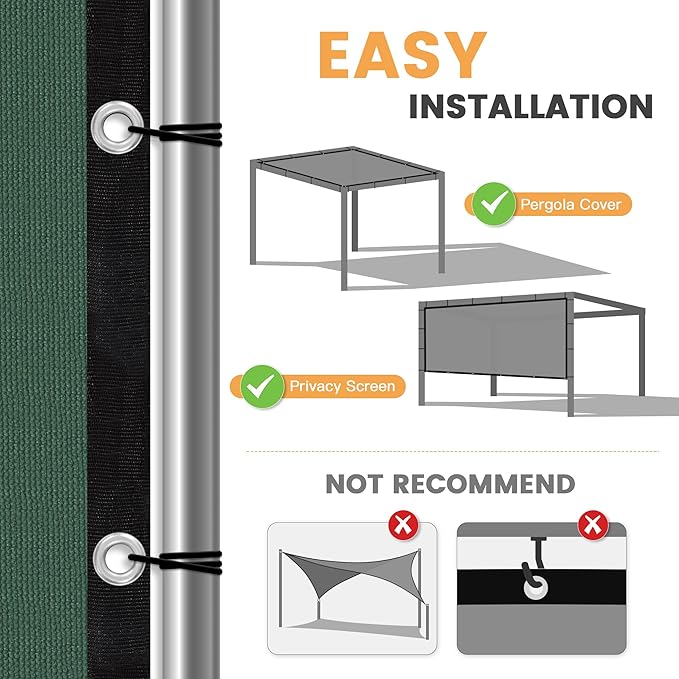 VICLLAX Shade Fabric Sun Shade Cloth with Every 2 FT Grommets for Patio Garden Pergola Cover Canopy 3x22 FT, Dark Green