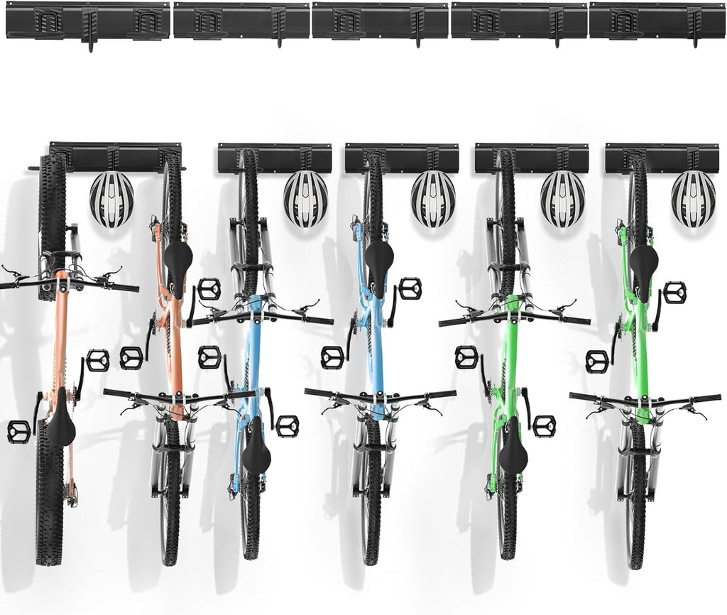 VEVOR Bike Storage Rack, 6 Bike Racks and 5 Helmets Hooks, Wall Mount Bike Storage Hanger, Home & Garage Organizer, Customizable for Various Bike Sizes, Adjustable Holder, Holds Up to 300 lbs, 85-inch