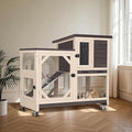 Rabbit Hutch Indoor for 2-4 Rabbits & Guinea Pigs，Bunny Cage with Slide-Out Plastic Trays，Wooden Small Animal Cage for Rabbits, Bunnies, and Guinea Pigs (Dark Brown)