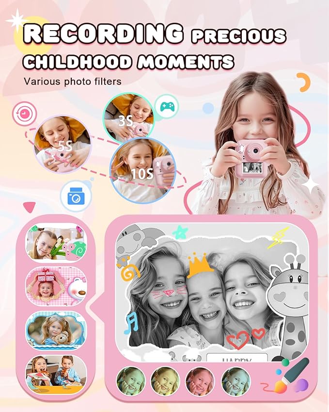 JOYJAM Kids Camera Instant Print, Upgrade Dual-Lens Selfie Digital Camera for Kids, HD 1080P, Christmas Birthday Gifts Toys for Girls Age 3-12, Toddler Portable Toy with SD Card 3 Rolls Print Paper