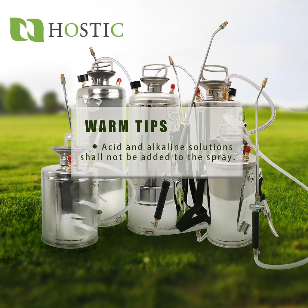 1 Gallon Stainless Steel Sprayer Hand Pump Sprayer with Pressure Gauge Safety Valve Adjustable Nozzle for Gardening Lawn and Cleaning