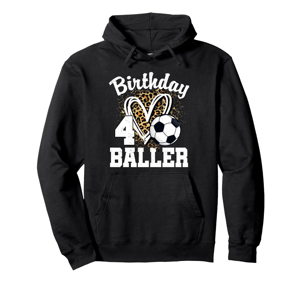4Th Birthday Soccer Ball Leopard Heart Hoodie - Streetwear Style Men Women