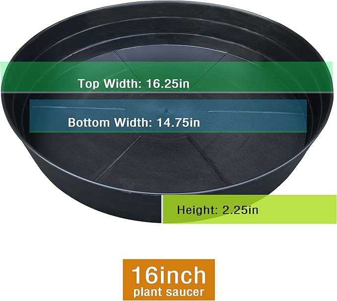 Plant Saucer 16 Inch 2 Pack 10 12 14 16 18 20 25, Plastic Plant Trays for Pots，Extra-Deep Plant Water Dray Tray, Bird Bath Bowl, Heavy Flower Plant Saucers Indoors and Outdoor No Holes