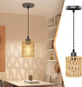 Farmhouse Hemp Rope Pendant Light - Rustic Hand-Woven Rattan Boho Hanging Light for Kitchen Island,Dining Room,Bedroom -Wicker Cage Chandelier-Coastal/Nautical Lighting Fixture Fixture(1Pack)