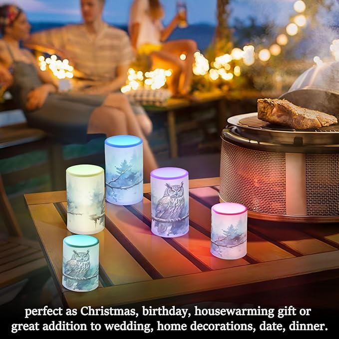 Flickering Flameless Candles, Owl on Tree LED Candles with Remote Timer, Set of 2 Battery Operated Candle for Valentine Wedding Birthday