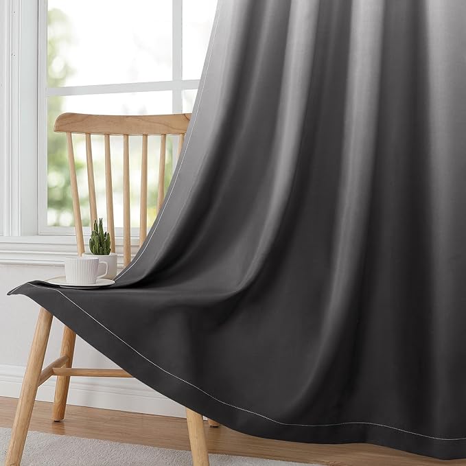 HOMEIDEAS Grey Gray Ombre Blackout Curtains 52 X 96 Inch Length Gradient Room Darkening Thermal Insulated Energy Saving Grommet 2 Panels Window Drapes for Living Room, Bedroom
