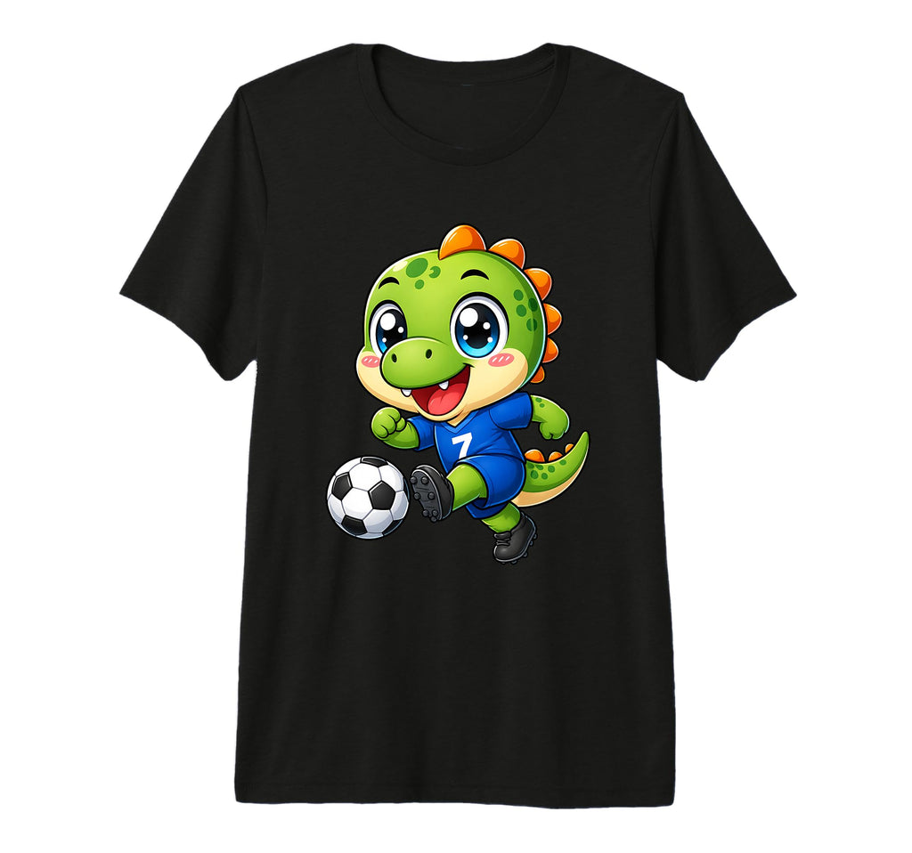 Kawaii Dinosaur Playing Soccer Cartoon T-Shirt - Graphic Print Unisex