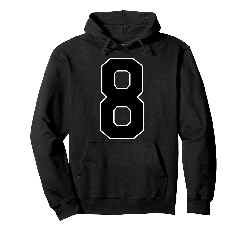 Black Sports Team Number 8 Fan Hoodie - Custom Art Print Unisex