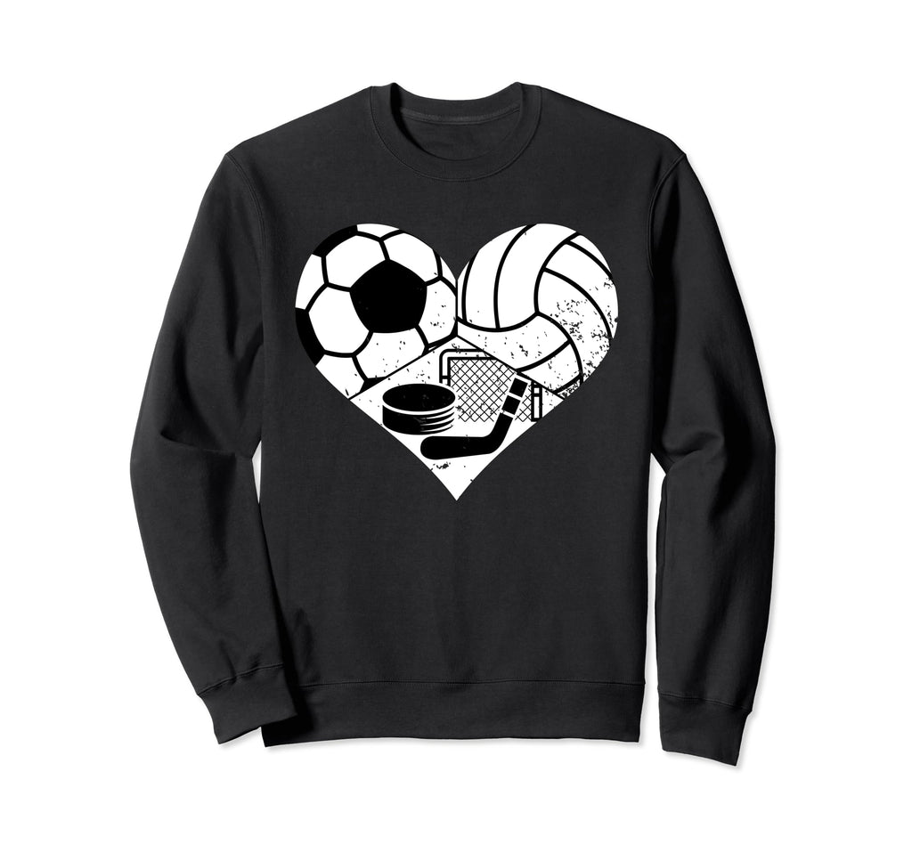 Soccer Volleyball Hockey Heart Funny Sweatshirt - Unique Graphic Unisex