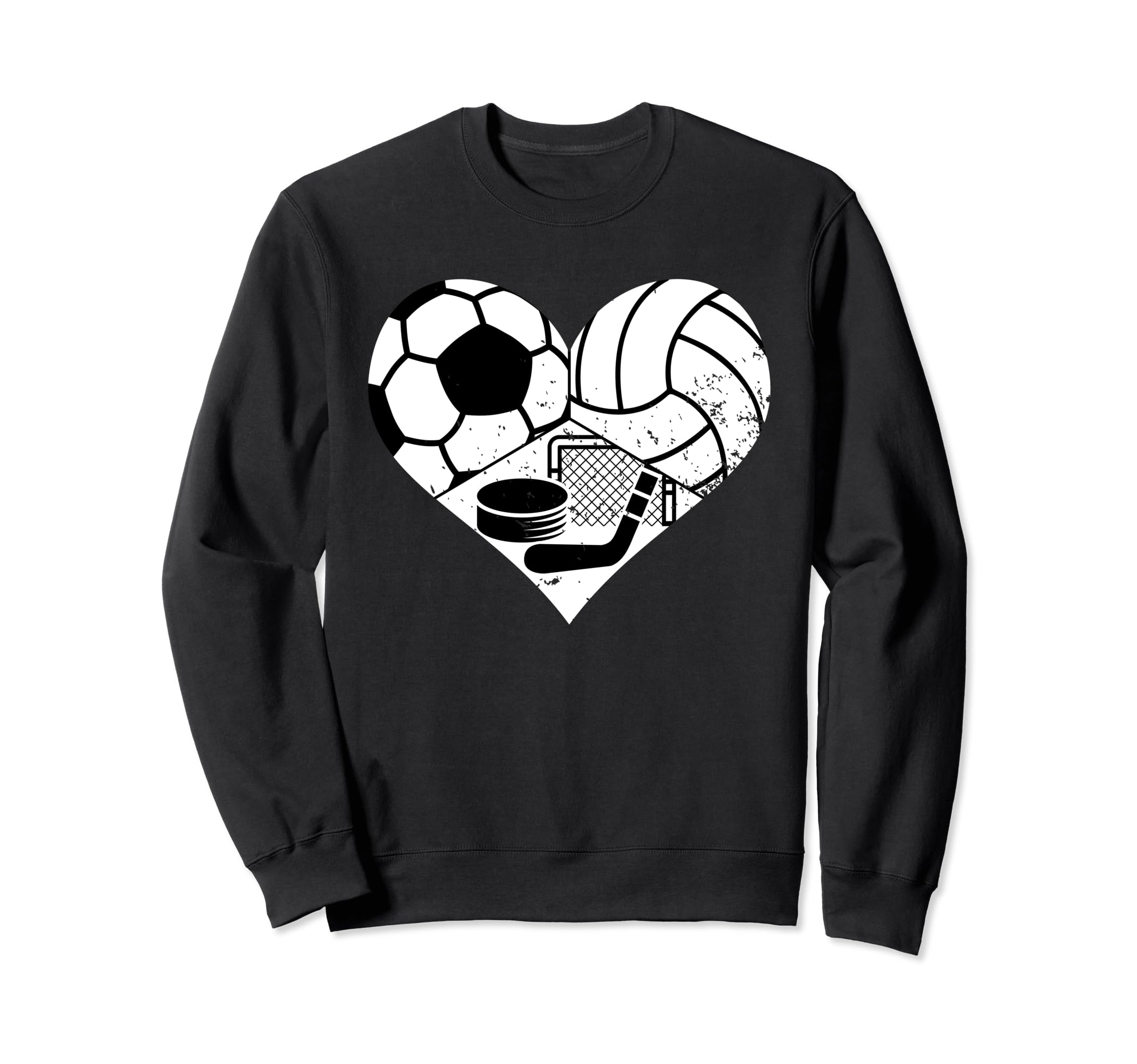 Soccer Volleyball Hockey Heart Funny Sweatshirt - Unique Graphic Unisex