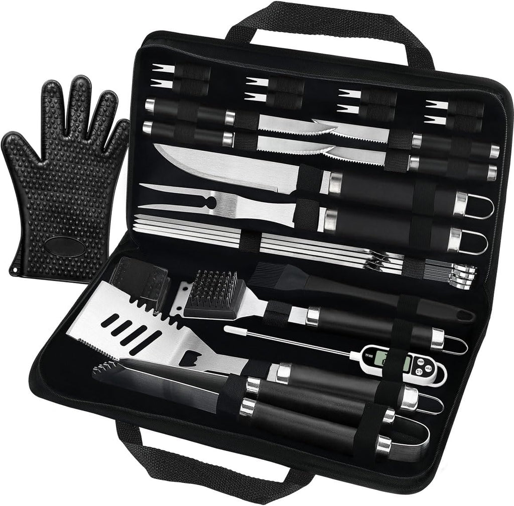 POLIGO 26PCS BBQ Accessories for Outdoor Grill Utensils Set Stainless Steel BBQ Tools Grilling Tools Set for Birthday Fathers Day Dads Presents, Barbecue Accessories Ideal Grilling Gifts for Men Women
