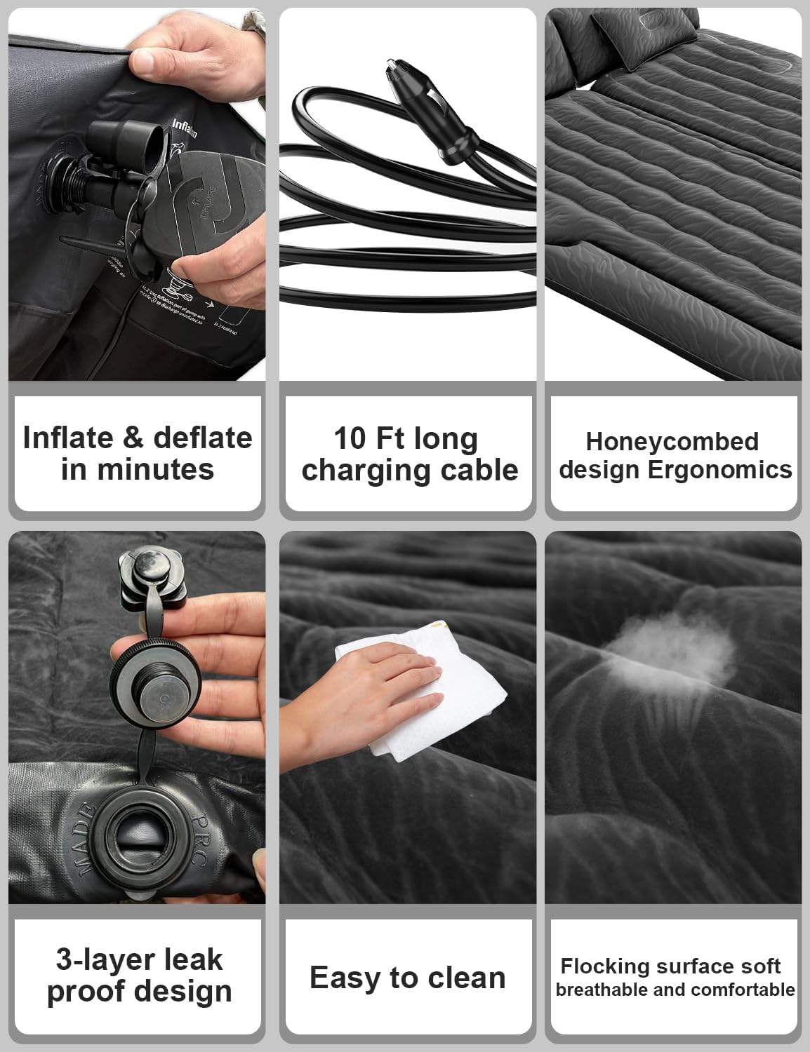 Umbrauto 63in Extended SUV Mattress Quick Inflate, Includes Pump & 2 Pillows,Black