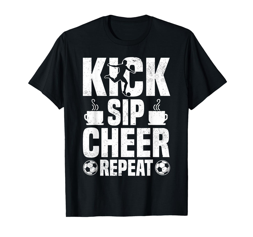 Kick Sip Cheer Repeat Soccer Coffee Lover T-Shirt - Unique Graphic Unisex