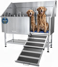 KANIS Professional Dog Washing Station - 304 Stainless Steel Pet Wash Sink & Grooming Bath Tub for Home with Ramp, Shower, Floor Grate, Storage Shelf, Faucet, Drain Kit for Large, Medium & Small Pets