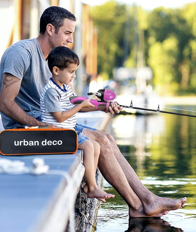 Urban Deco Kids Fishing Pole Set Portable Telescopic Kids Fishing Rod and Reel Combo Kit with Tackle Box for Beginners, Boys,Girls,Youth,Children