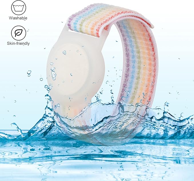 Kids Wristband Compatible with Apple AirTag, Protective Case for Air Tag GPS Tracker Holder with Nylon Bracelet, Adjustable Anti Lost Watch Band for Toddler Child Elder(Rainbow)