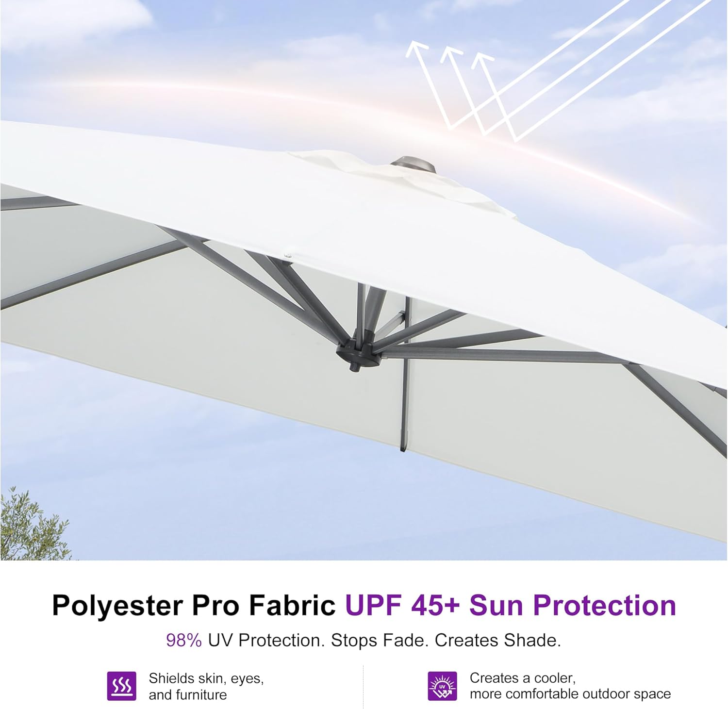 PURPLE LEAF 8 Feet Patio Umbrella Outdoor Cantilever Square Umbrella Aluminum Offset Umbrella with 360-degree Rotation for Garden Deck Pool Patio, White