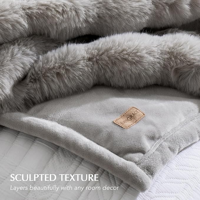 EVERGRACE Ultra Soft Luxury Fluffy Ridgeline Faux Rabbit Fur Throw Blanket, Thick Warm Bubble Throw for Bed, Cozy Plush Reversible Blankets for Couch, Chair, Sofa, Taupe, 50x60 Inches, 870 GSM
