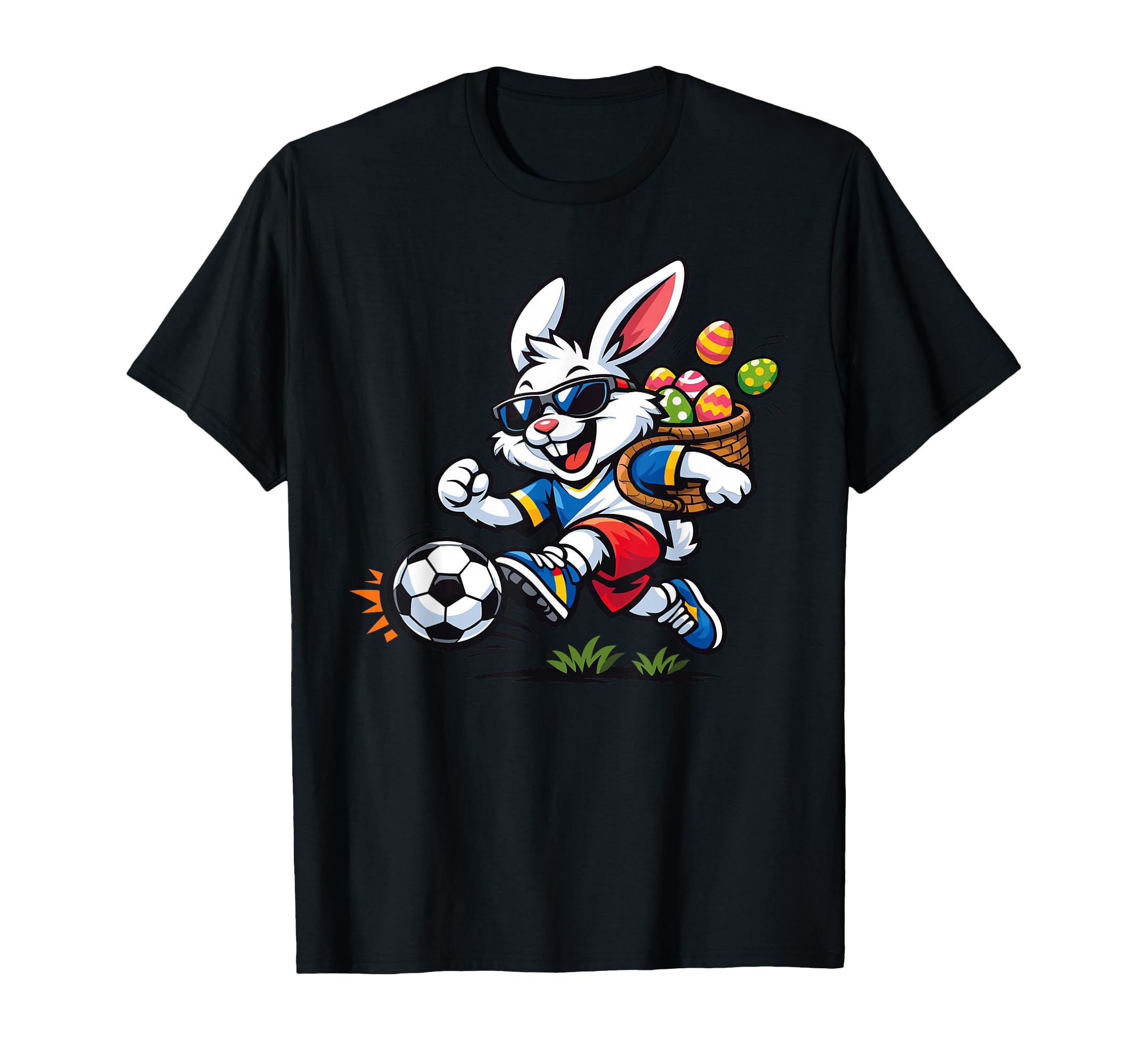 Soccer Easter Bunny Eggs Playing T-Shirt - Fun Novelty Design Men Women