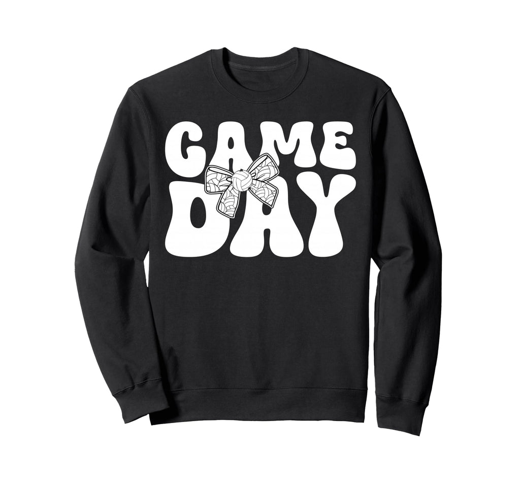 Groovy Volleyball Game Day Bow Game Sweatshirt - Trendy Graphic Men Women