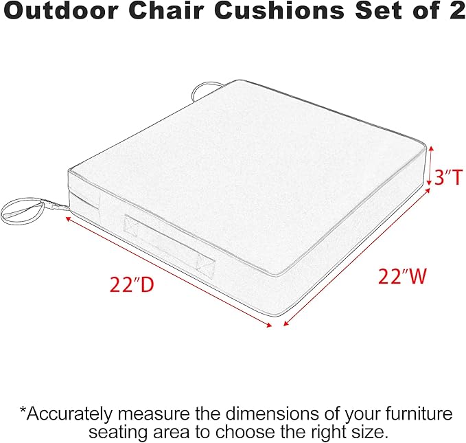 Favoyard Patio Chair Cushions 22 x 22 x 3 Inch Waterproof Outdoor Seat Cushions for Patio Furniture 3-Year Color Fastness Garden Sofa Couch Chair Pads with Handle & Adjustable Straps Set of 2, Spice