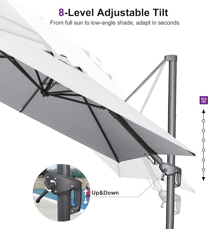PURPLE LEAF 11.5' X 8' Left-right Tilting Outdoor Patio Umbrella Swivel Offset Cantilever Heavy Duty Rectangle Aluminum Umbrella with UV Resistant for Deck Pool Patio Backyard, Pebble Grey