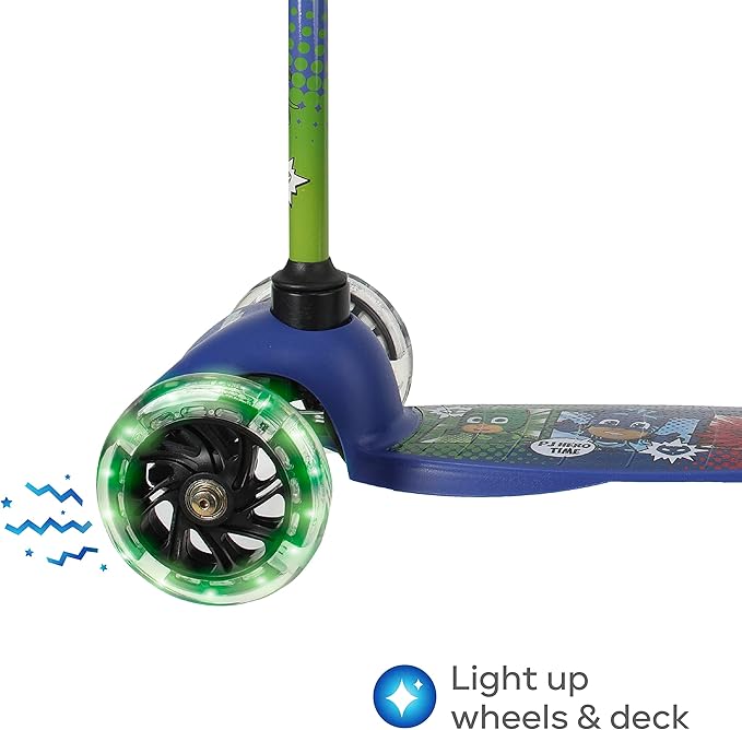 PJ Mask Self Balancing Kick Scooter with Light Up Wheels, Extra Wide Deck, 3 Wheel Platform, Foot Activated Brake, 75 lbs Limit, Kids & Toddlers Girls or Boys, for Ages 3 and Up