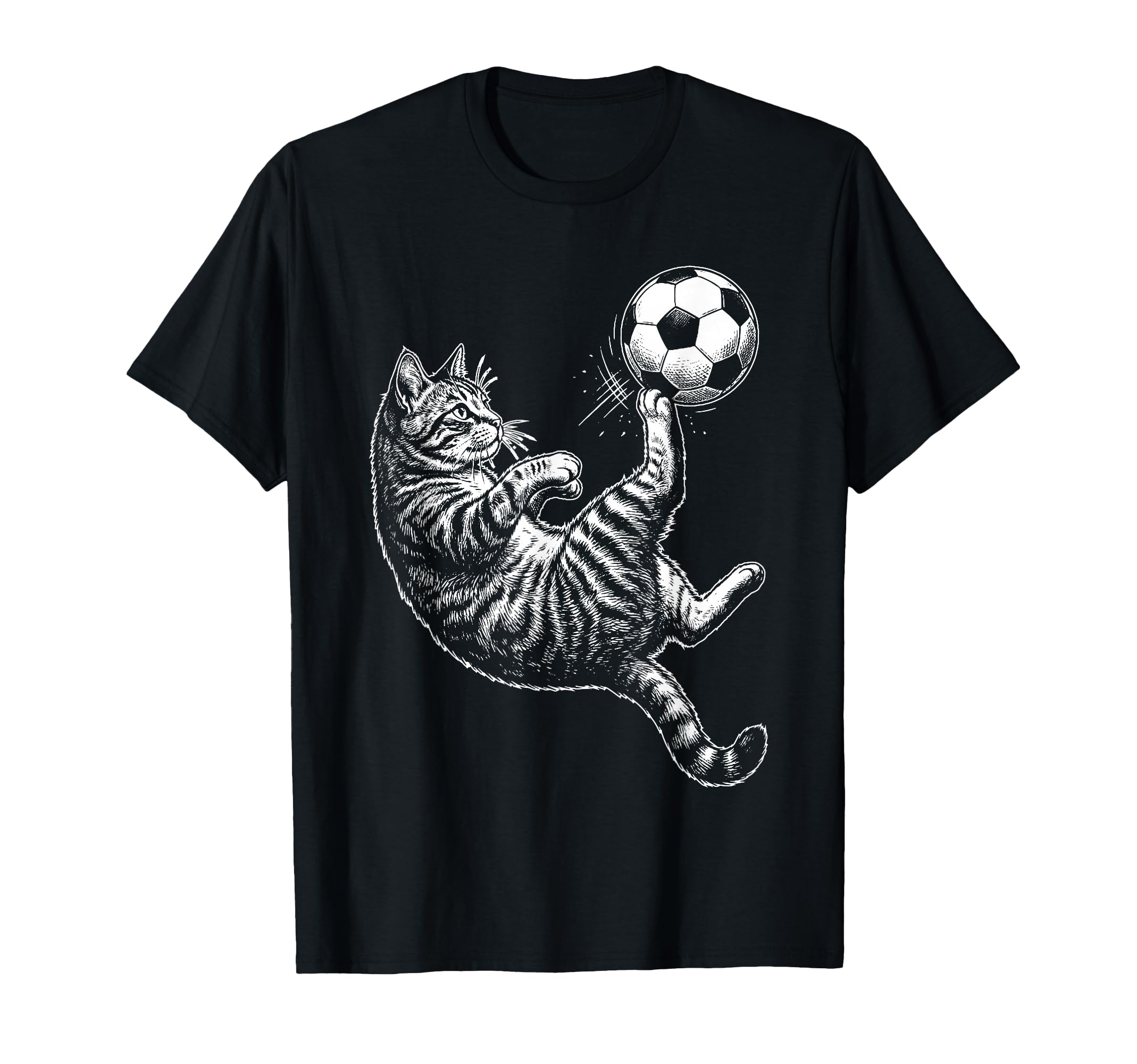Funny Soccer Cat Kicking Ball Animal T-Shirt - Unique Graphic for Adults