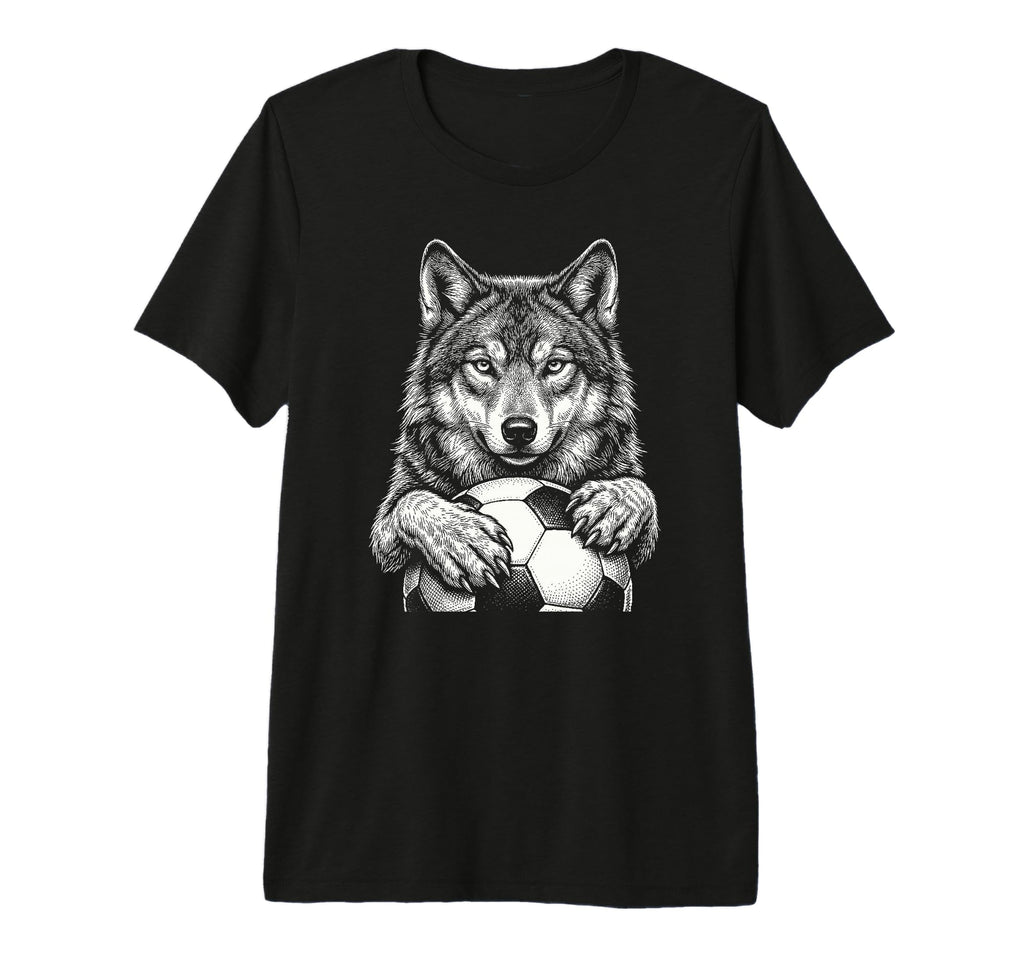 Black White Wolf Holding Ball Nature T-Shirt - Minimalist Print for Adults
