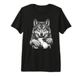 Black White Wolf Holding Ball Nature T-Shirt - Minimalist Print for Adults
