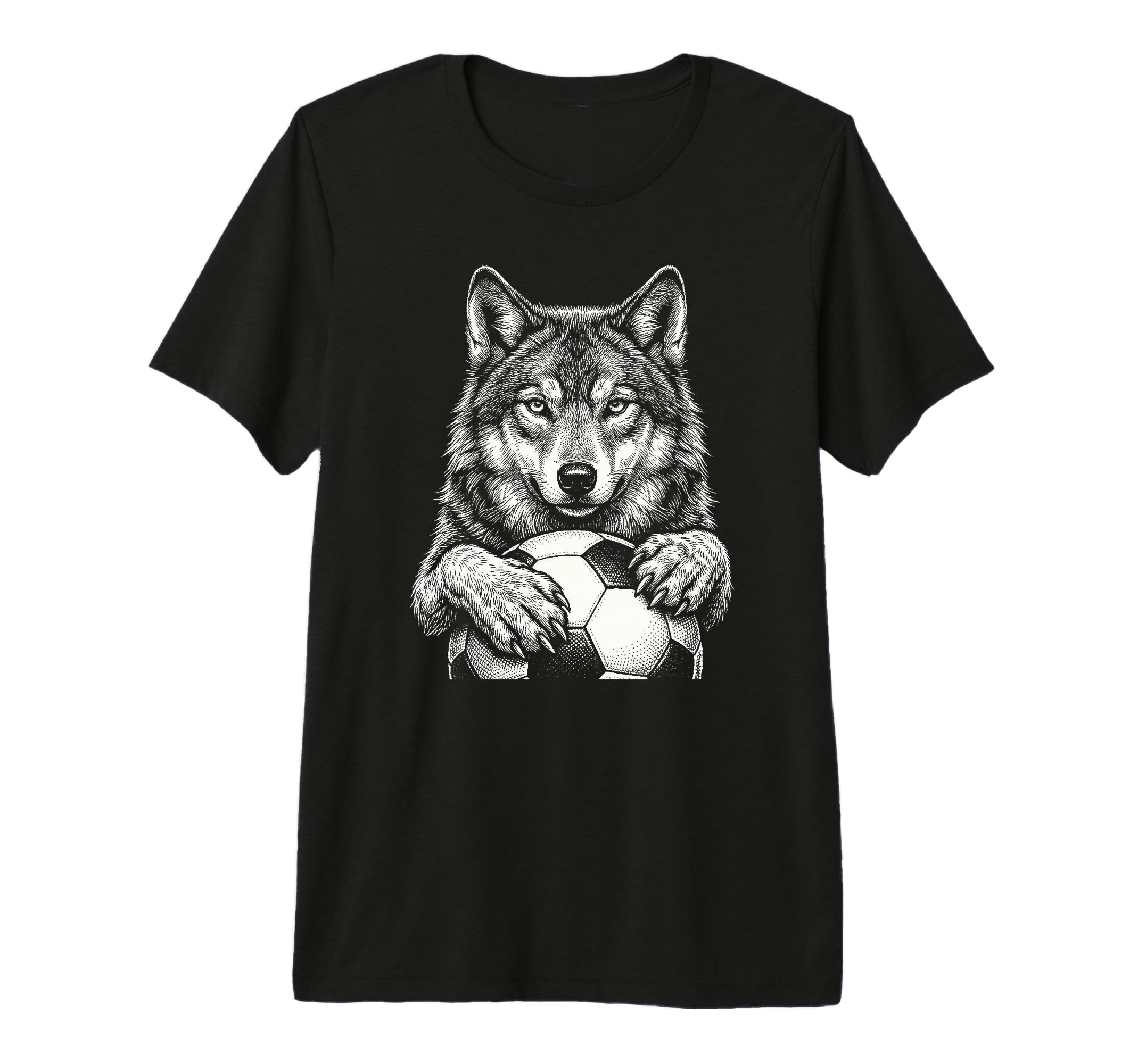 Black White Wolf Holding Ball Nature T-Shirt - Minimalist Print for Adults