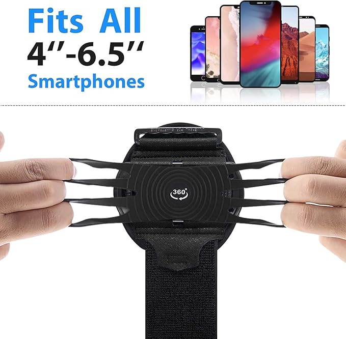 Running Phone Holder Armband for Phone, Detachable & 360°Rotated Sports Armband with Key Pocket for iPhone 16/15/14/13 Pro/12 Pro/XS/XR/8/7/6s Plus, for Samsung Galaxy 4''-6.5'' Cellphone