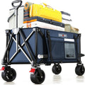 Overmont Collapsible Wagon Cart with Wheels - 180L Foldable Heavy Duty Wagon with Big All-Terrain Wheels - 330Lbs Weight Capacity with Side Pockets for Camping Sports Garden Grocery Shopping Blue