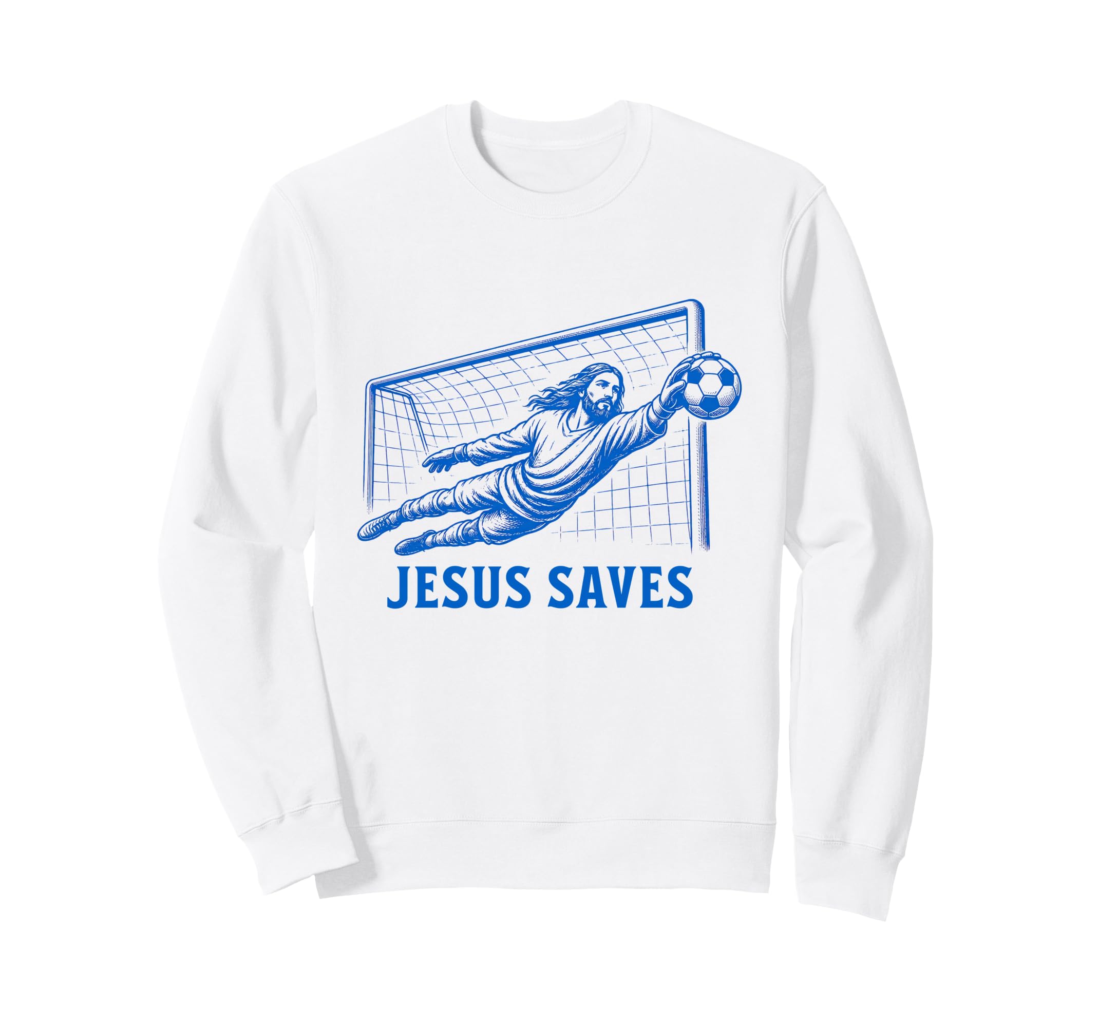 Funny Jesus Saves Soccer Goal Keeper Sweatshirt - Graphic Print for Adults
