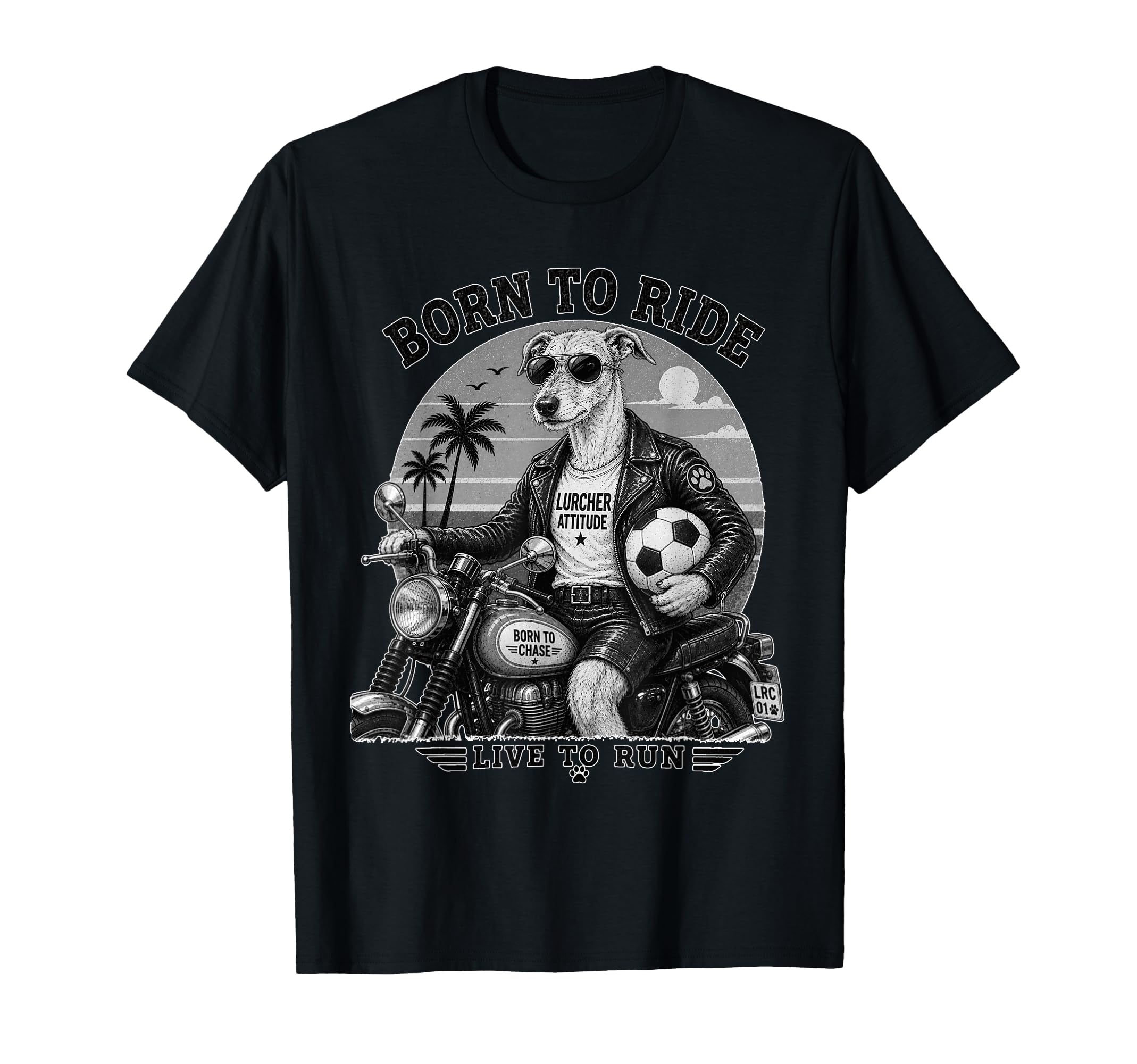 Lurcher Motorbike Love Footbal Soccer T-Shirt - Aesthetic Graphic Unisex