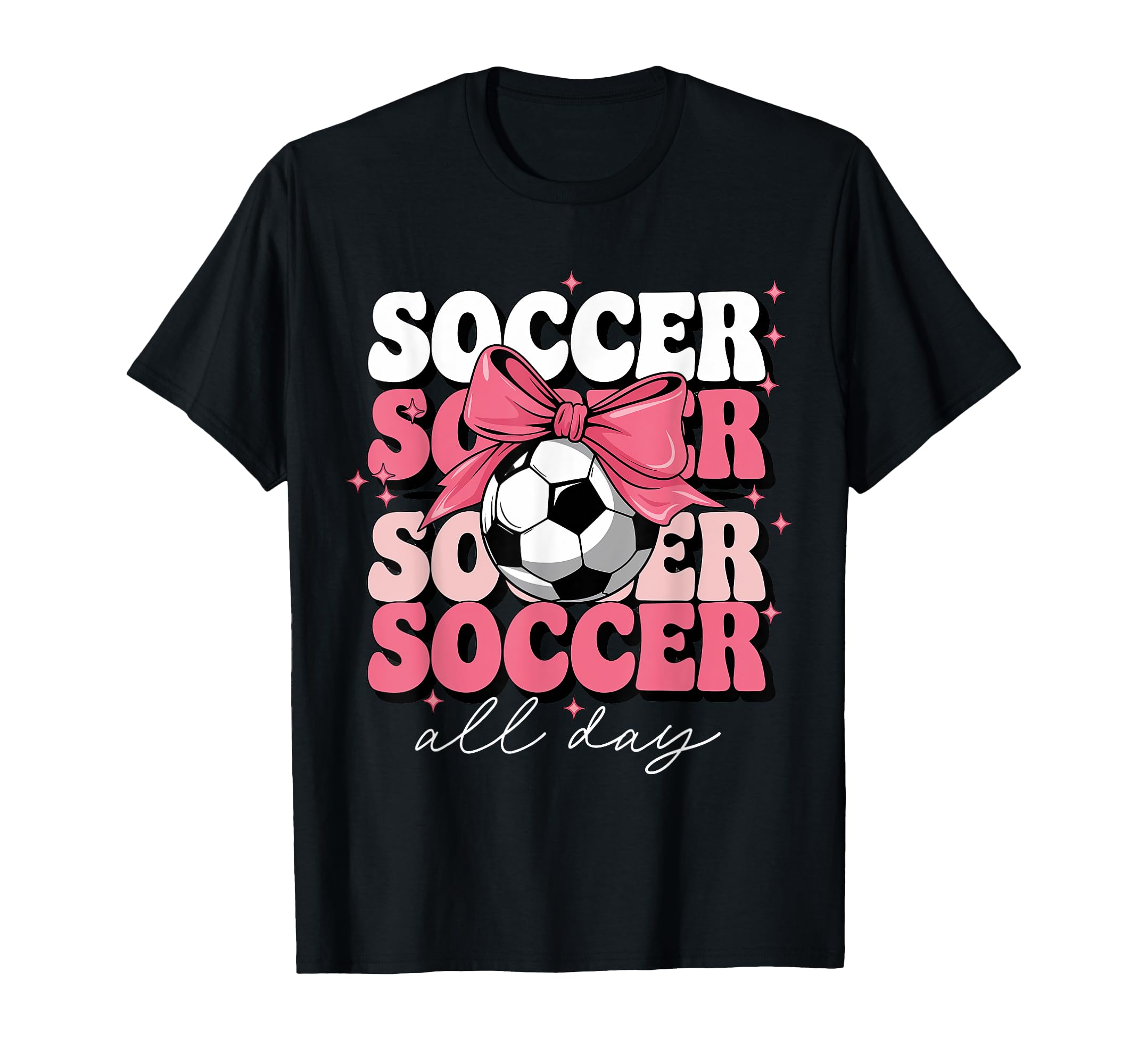 Groovy Soccer Coquette Bow Soccer All Day T-Shirt - Graphic Print Men Women