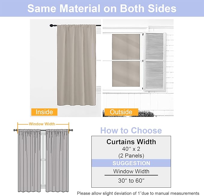 Simplebrand Ava Stone Short Blackout Curtains for Bedroom 54 Inches Long 2 Panels Set, Solid Thermal Insulated, Energy Saving Window Treatment Curtains Blackout Drapes, W40 x L54 Inch, Stone