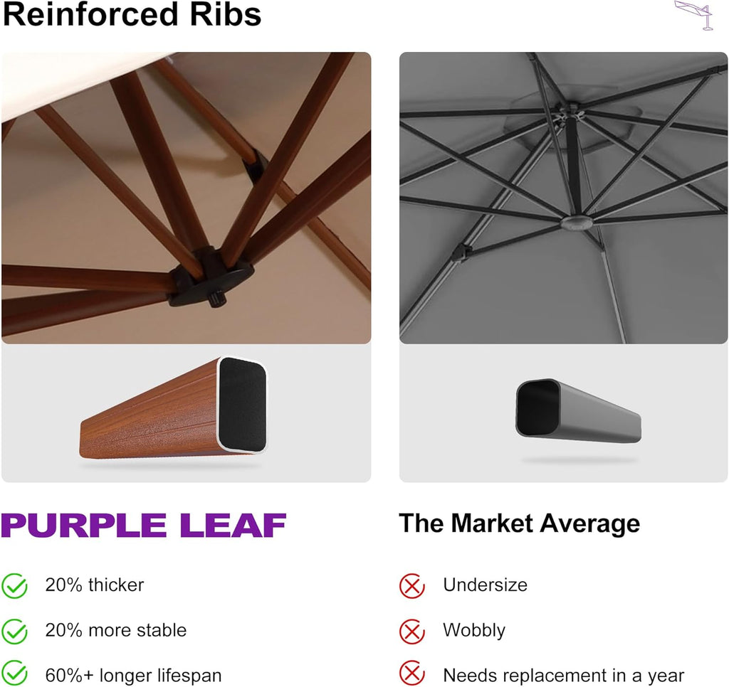 PURPLE LEAF 10ft Patio Umbrella Outdoor Square Umbrellas Large Cantilever Umbrella Windproof Offset Umbrellas Heavy Duty Sun Umbrella for Garden Deck Pool Patio, Beige