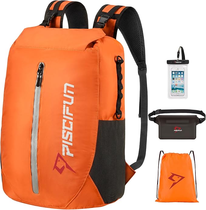 Piscifun Dry Bag Waterproof, Lightweight Dry Backpack Roll-Top Sealed with Waist Pouch and Phone Case Keeps Gear Dry Inside for Kayaking, Boating 10L 20L 30L