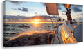 Yacht Sailing in Sea at Sunset Scenery Canvas Wall Art for Living Room Bathroom,Close-up View of Deck Mast Sails Picture Print Artwork Painting Decor,Epic Seascape Scenic Landscape,Inner Frame 24x48