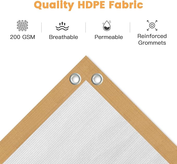 VICLLAX Shade Fabric Sun Shade Cloth with Every 2 FT Grommets for Patio Garden Pergola Cover Canopy 8x19 FT, Cream