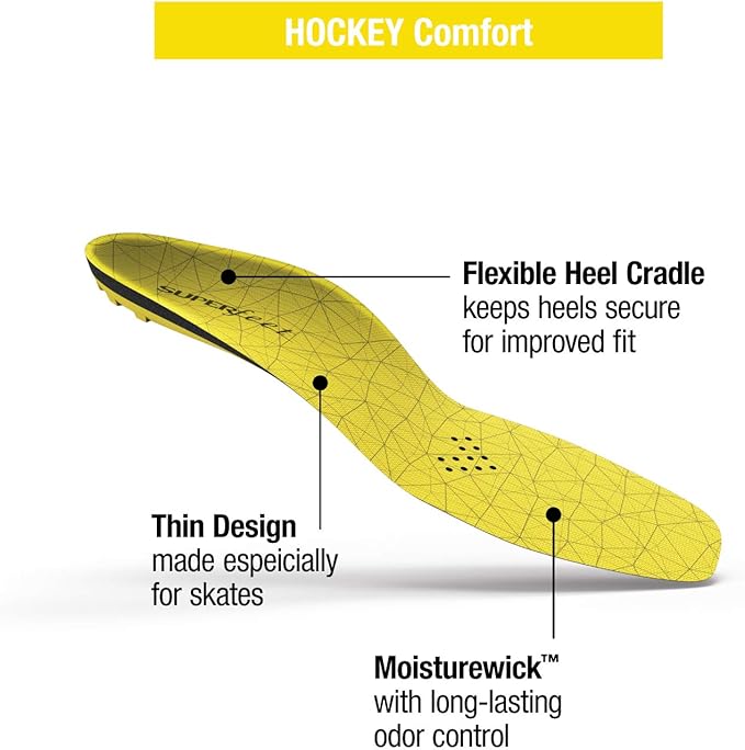 Superfeet Hockey Cushion Insoles - Foam Shoe Inserts for Skates - Professional Grade - Skate Size 11-12