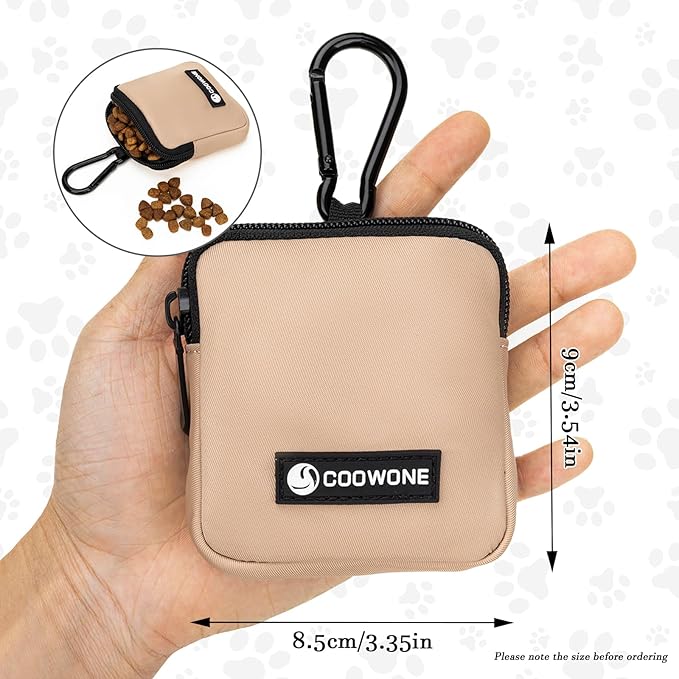 Dog Treat Pouch 2 PCS, Waterproof Small Dog Treat Bag for Leash, Hands Free Puppy Walking Bag with Carabiner, Pet Poop Bag Holder for Pet Puppy Travel or Outdoor Use, Zipper Closure to Avoid Spilling