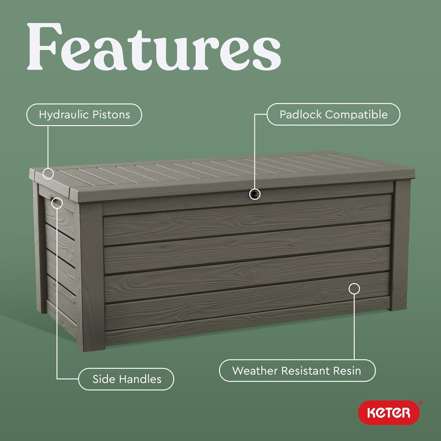 Keter Westwood 150 Gallon Resin Large Outdoor Storage Box for Patio Furniture, Outdoor Cushions, Garden Tools and Pool Floats, Mossy Brown