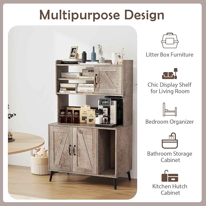 PETSITE Cat Litter Box Enclosure with Storage Shelf, 52 Inches Tall Modern Wooden Hidden Litter Box Furniture with Storage Shelving, Ideal for Indoor Cats (Oak)
