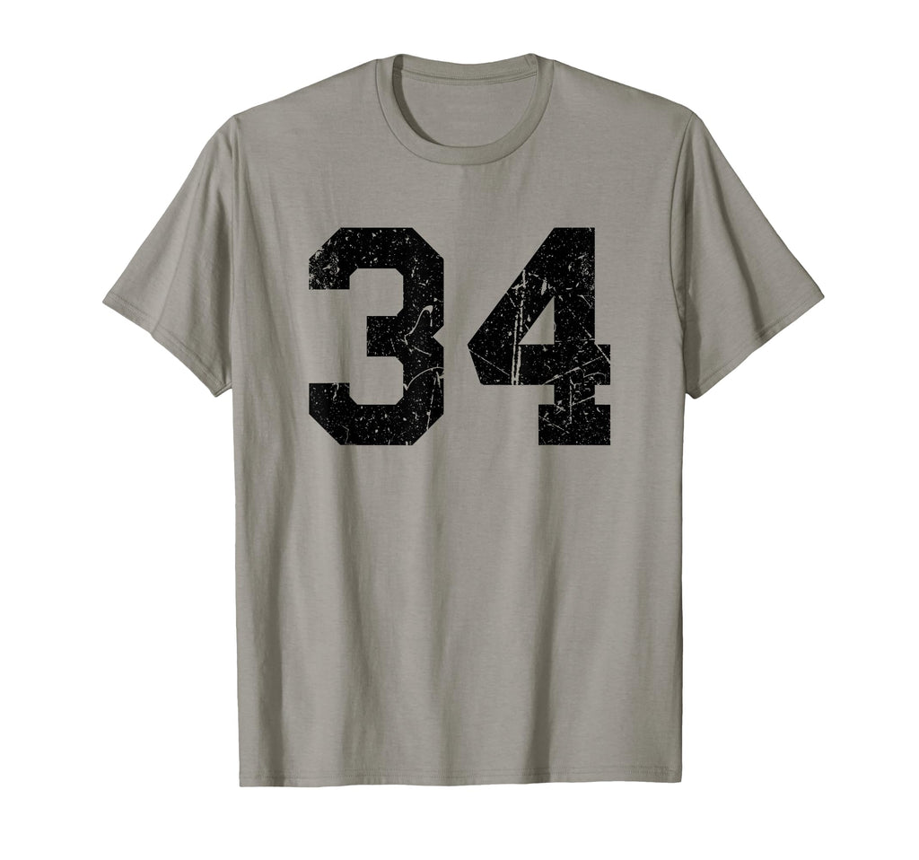 Number 34 Sports Team Black T-Shirt - Novelty Apparel for Adults