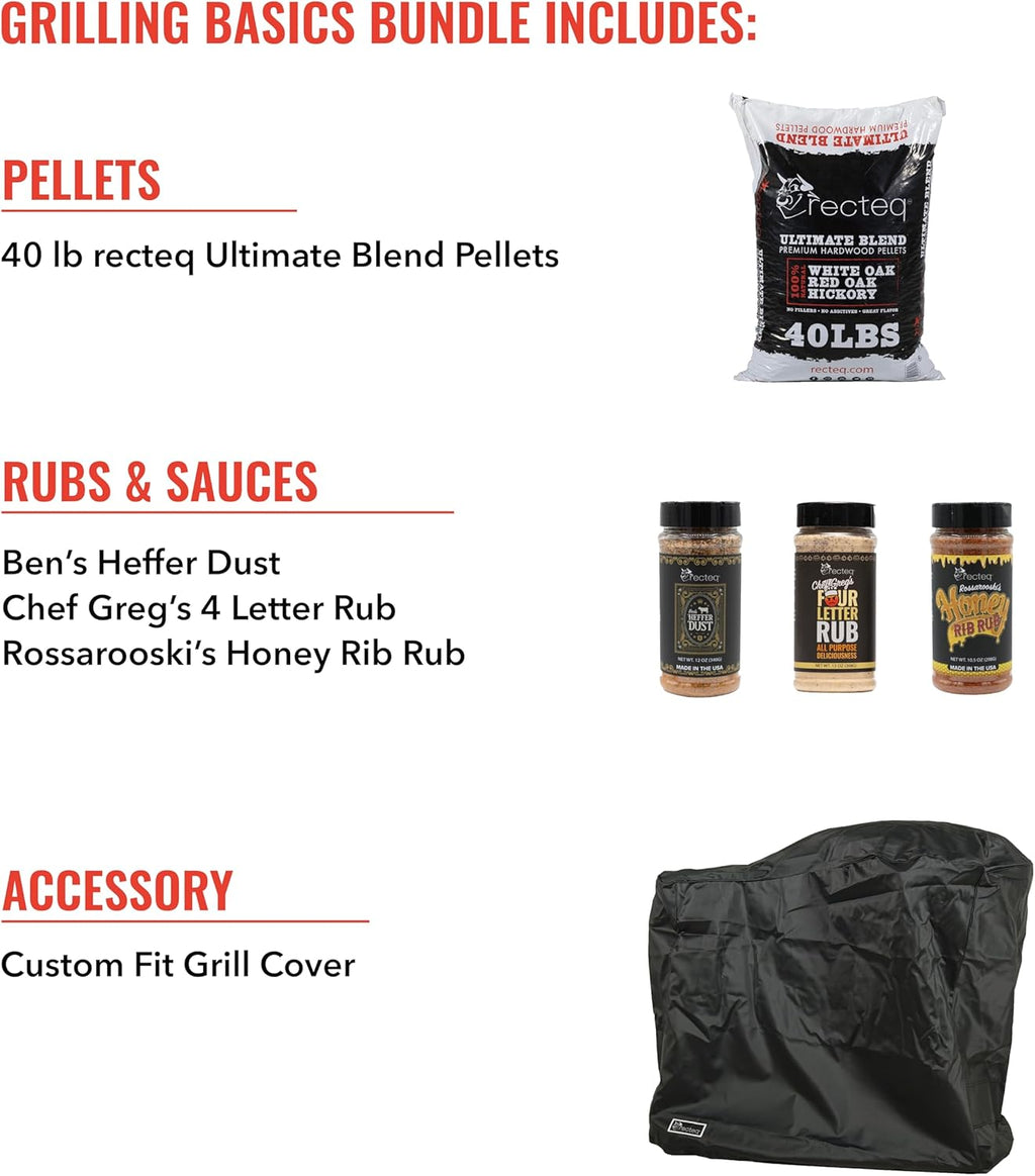 recteq Pellet Grill RT-B380X Bullseye Deluxe + Grilling Basics Bundle, WiFi Enabled Electric Pellet Smoker Grill, Wood Pellets, BBQ Outdoor, Smoke, Sear, and More