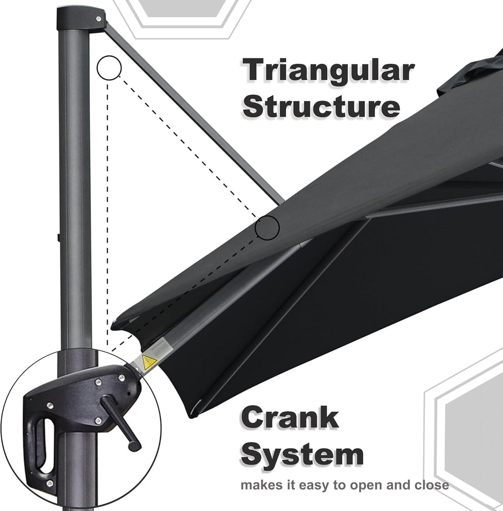 PURPLE LEAF 10 Feet Patio Umbrella Outdoor Cantilever Square Umbrella Aluminum Offset Umbrella with 360-degree Rotation for Garden Deck Pool Patio Black